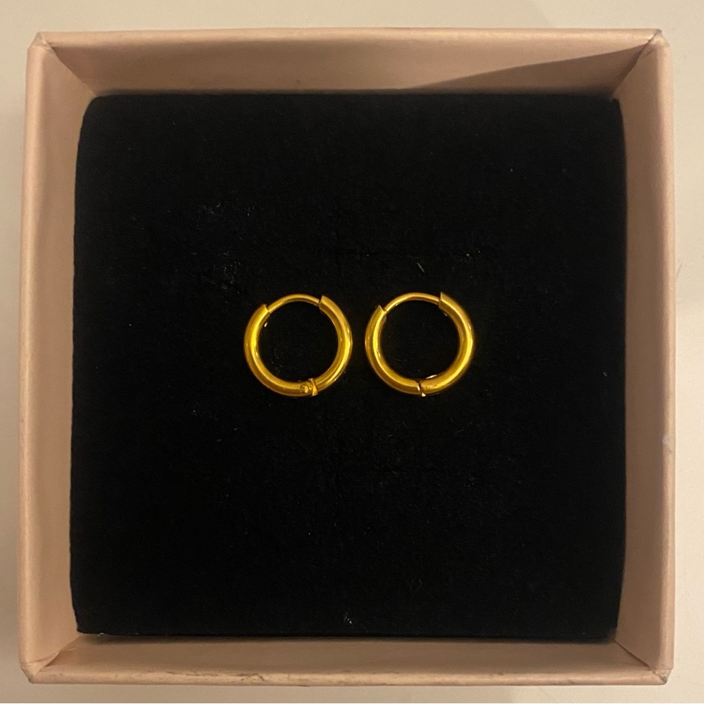 Gold Plated Hoop Huggie Earrings - 8mm
